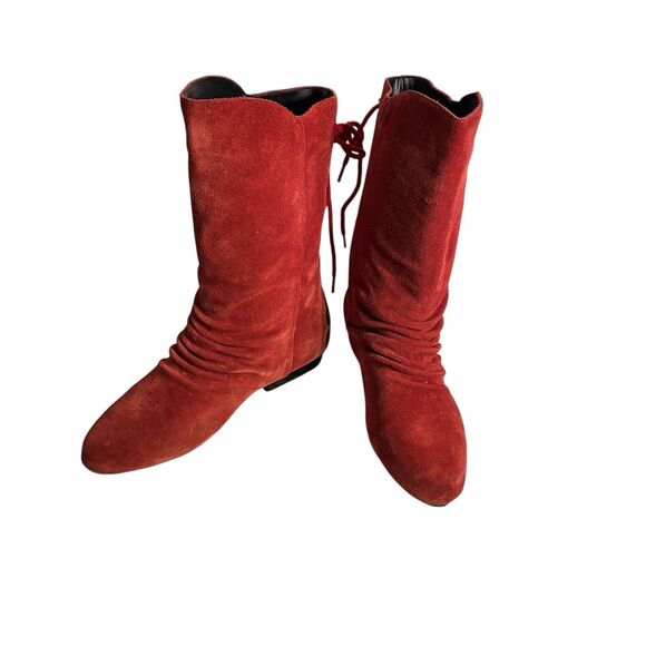 Stagelight Women’s  Red Velvet Suede Slouch Boots Flat.  Mid Calf. Size 7.5 - Picture 2 of 13